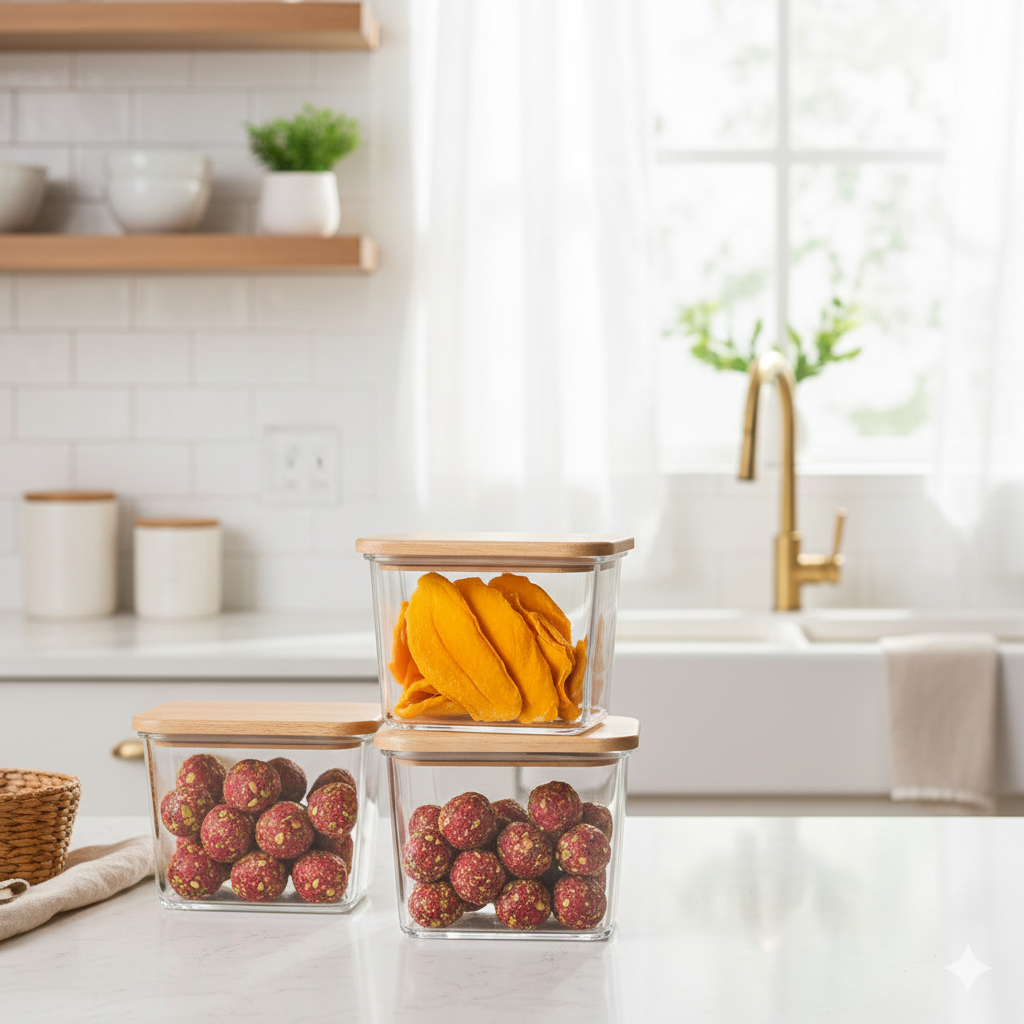 Airtight Glass Container with Wooden Lid