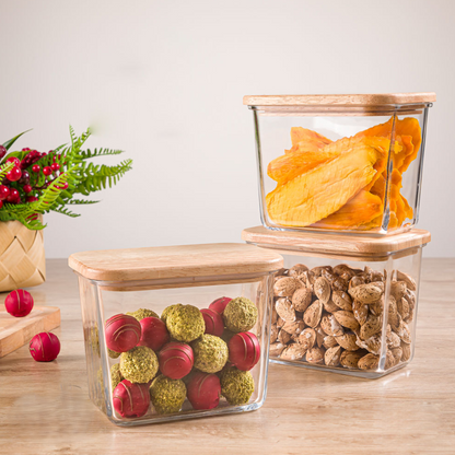 Airtight Glass Container with Wooden Lid