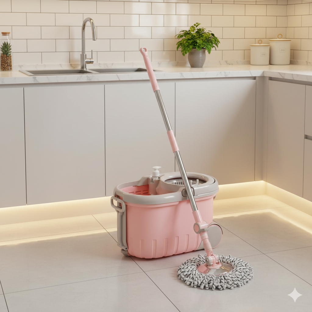 Walkable Spin Mop With Pedal, Handle & Wheel