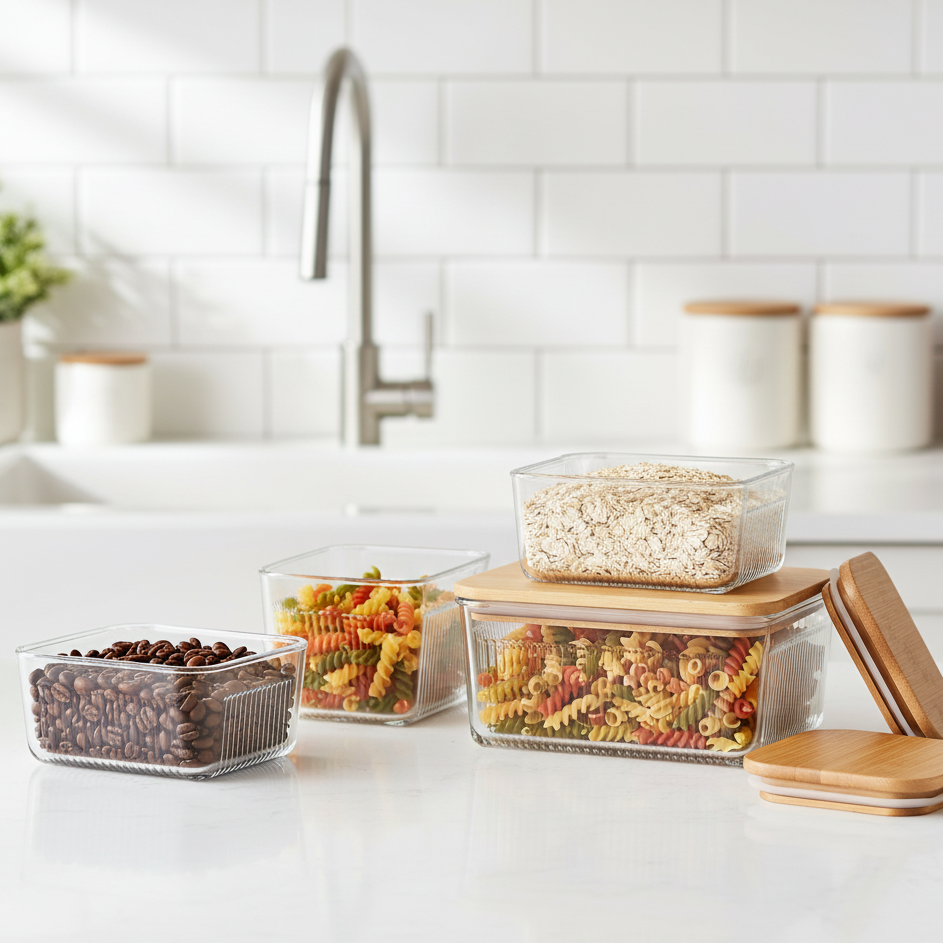 Robust 3-Piece Glass Container Set with Wooden Lid
