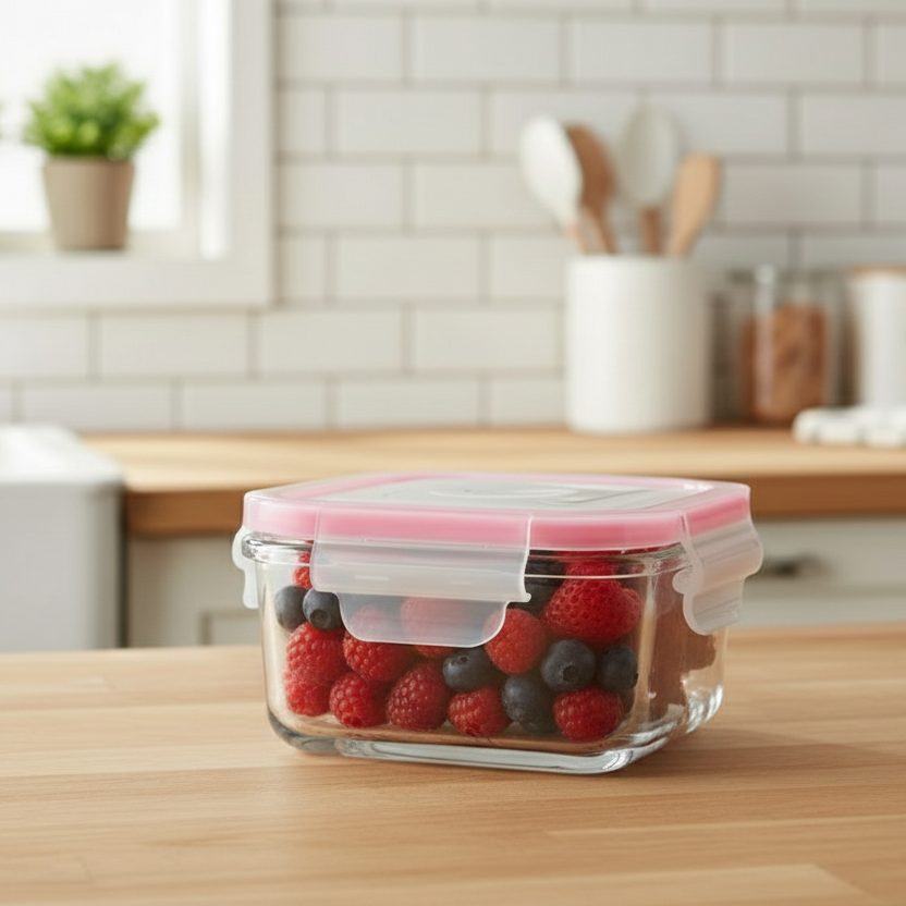 440ML Square Glass Container with Lid